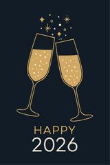 Champagne Toast New Year 2026 Celebration Flat Illustration