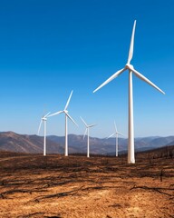impact, responsibility, global, endangered, resource, Rebirth of Energy: Wind Turbines Symbolizing Hope on Charred Earth