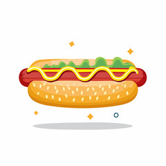 Delicious Cartoon Hot Dog with Mustard and Relish.