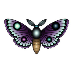 Purple colored moth clipart. Cartoon illustration isolated on white background.