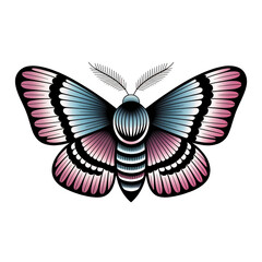 Boho tribal ornate moth clipart. Cartoon illustration isolated on white background.