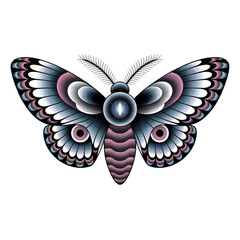 Boho ethnic ornate moth clipart. Cartoon illustration isolated on white background.