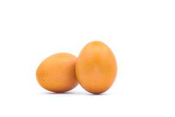 Eggs on a white background are a good source of protein. which helps build and repair worn out parts of the body.