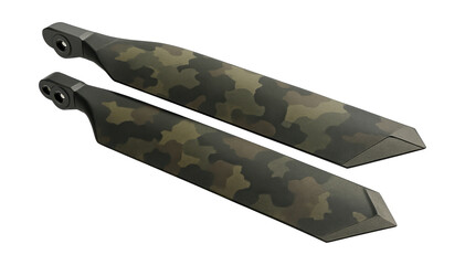 Camouflaged rotor blades featuring angular tips.