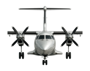 Twin-engine turboprop with high wings and T-tail design.