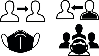 Social distancing and face mask icons for health safety