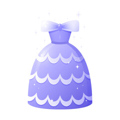 Elegant purple dress illustration featuring a bow and scalloped design, adorned with sparkling accents, perfect for fashion themes, children's events princess style and charm.