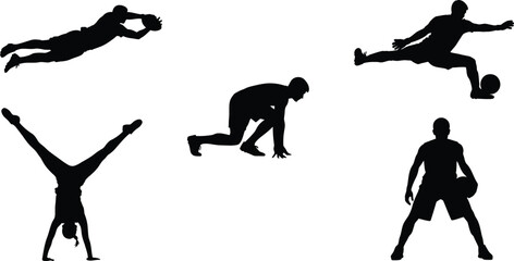 Silhouette collection of athletes performing various sports activities on white background