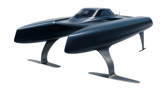 Sleek dual-hull hydrofoil catamaran for enhanced performance on water.