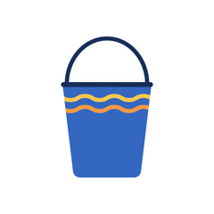Blue bucket with a flat design, featuring a simple handle and wavy patterns, ideal for cleaning tasks, home organization, or outdoor activities, showcasing versatility in everyday use