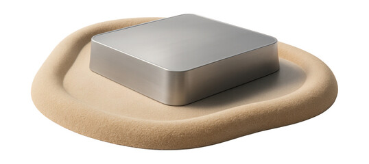 Man-made island platform featuring a sand-filled border and a central structure.