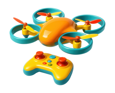 Colorful toy drone with easy-to-use remote control.