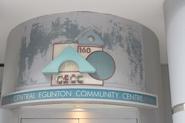 Fototapeta premium sign outside Yonge Eglinton Community Centre, 160 Eglinton Av E, Toronto