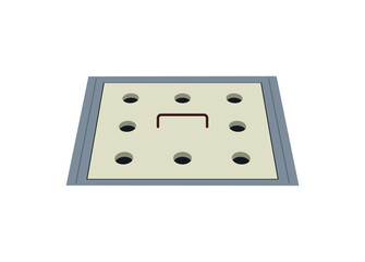 Closed square manhole with concrete cap. Simple flat illustration in perspective view.