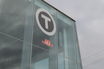 Fototapeta premium detail, exterior of Caledonia LRT Station, Eglinton Crosstown, public transit, located at 2400 Eglinton Av near Westside Mall, Toronto