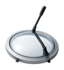 UV-resistant circular skylight hatch with manual opening lever.