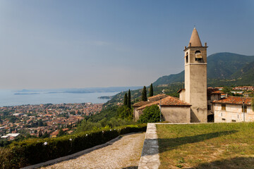 Bell tower of the parish church of San Michele Arcangelo, Lake Garda, Italy