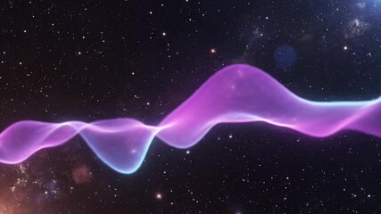 Dynamic abstract glowing purple and blue energy waves flowing through a vibrant starry outer space background featuring twinkling cosmic lights and ethereal nebulae - Powered by Adobe