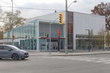 Fototapeta premium exterior of Laird LRT Station – Main Entrance located at 819 Eglinton Av E, Toronto