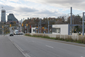 Fototapeta premium wide view of Sunnybrook Park LRT Station on Eglinton Av E, Toronto