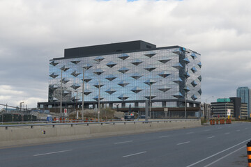 Fototapeta premium exterior facade of H.H. Angus and Associates Ltd, an engineering consultant, located at northwest corner of Don Mills Rd and 1176 Eglinton Av E, Toronto
