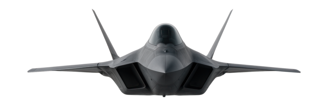 Stealthy multirole fighter featuring curved air ducts and angular surfaces.