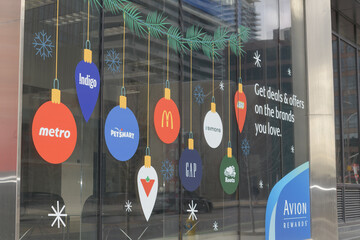 Fototapeta premium decal signs of shop at Yonge Eglinton Centre, a shopping mall, located at 2300 Yonge St (northwest corner at Eglinton Av W), Toronto