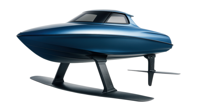 Innovative hydrofoil vessel featuring retractable foils and a sleek design.
