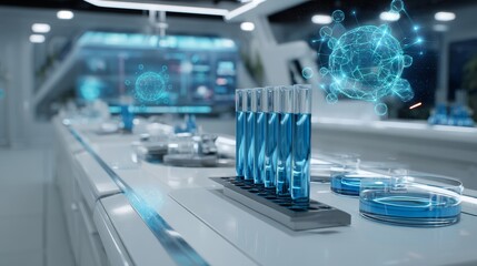 Futuristic Laboratory Scene Featuring Scientific Equipment and Digital Innovations in a Modern Science Environment