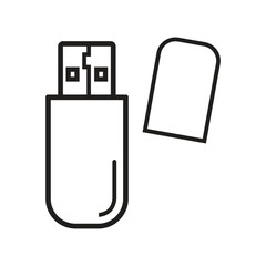 Black Outline USB Flash Drive Vector Illustration on White Background Thumb Drive Memory Stick Portable Storage