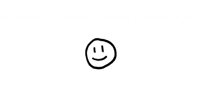 Black Hand-Drawn Smiley Face Loop Animation on Transparent Background. 4K VIdeo