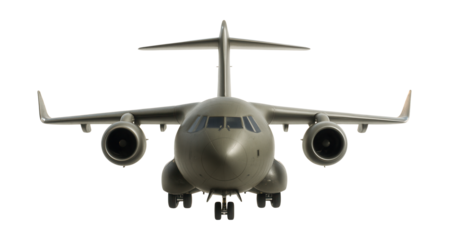 Medium military airlifter featuring retractable landing gear and winglets.