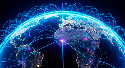 Futuristic Digital Map of Earth Showing Connectivity