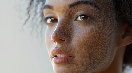 African American woman with a digital face overlay, artificial intelligence concept