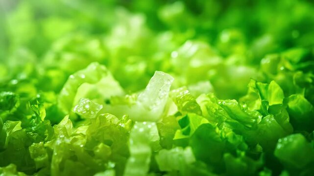 Fresh green lettuce leaves are glistening with water droplets. This vibrant salad ingredient looks healthy and delicious.