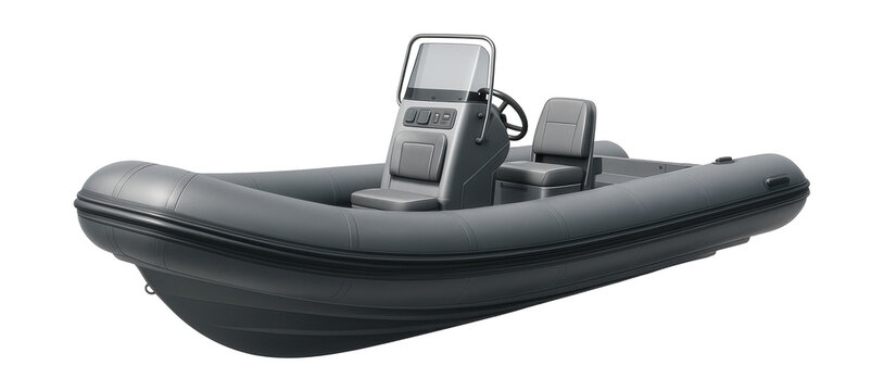 Rigid inflatable boat featuring gray tubes and a central console.