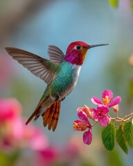 Fototapeta premium Vibrant hummingbird in midflight studio shot