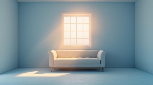 Salon minimaliste avec canap&eacute; beige &eacute;clair&eacute; par la lumi&egrave;re du soleil &ndash; 5000&times;2800 px