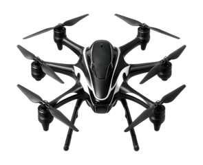 Hexacopter with a striking black and white design.