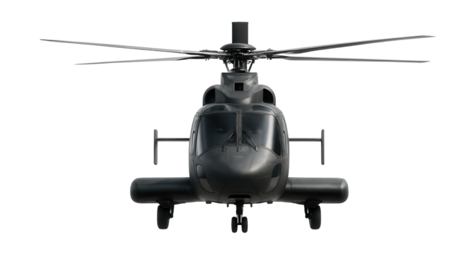 Helicopter featuring a squared tail and extended sponsons for enhanced stability.