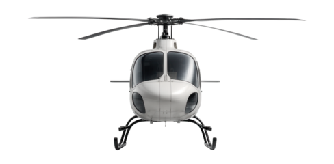 Single-engine helicopter featuring a long tail boom and skid landing gear.