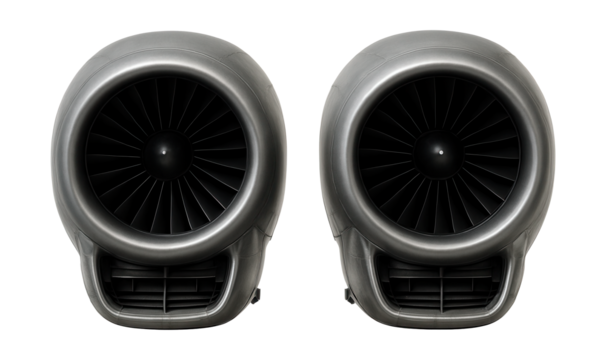 Engine housings featuring large air intakes and prominent thrust reversers.