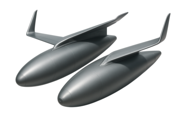 Wing-mounted fuel tanks featuring extended wingtips and upward-facing winglets.