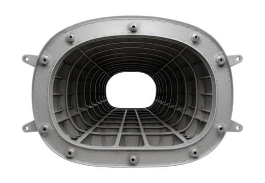 Reinforced central fuselage section with structural beams and attachment points.