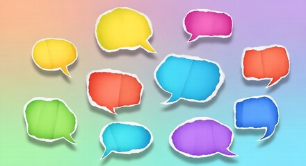 Colorful speech bubbles on a vibrant background communication and conversation concept.