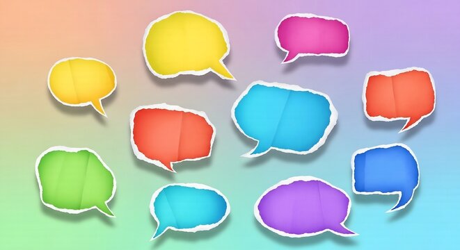 Colorful speech bubbles on a vibrant background communication and conversation concept.