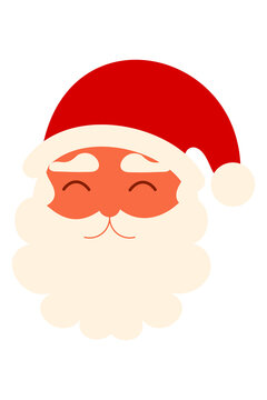 Cheerful, smiling Santa Claus vector with classic red hat and fluffy white beard. Perfect for holiday cards, gift tags, winter crafts, digital designs, printables, festive decor. High-res PNG