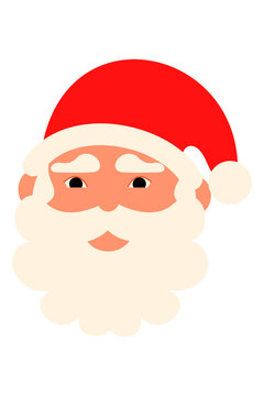 Fair-skinned Santa Claus PNG vector, cute cartoon Santa face with red hat and fluffy white beard. Christmas icon for holiday cards, gift tags, winter crafts, stickers, digital designs, festive decor.