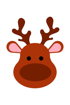 Cute Christmas reindeer face illustration with antlers and pink ears. Festive cartoon PNG icon, perfect for holiday cards, winter clipart, greeting cards, gift tags, crafts, and seasonal decorations. 