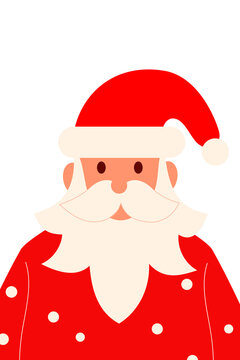 Santa Claus illustration PNG with a red hat, fluffy white beard, and festive polka-dot, Christmas jumper. Perfect for cards, gift tags, kids&rsquo; crafts, holidays, stickers, seasonal digital projects